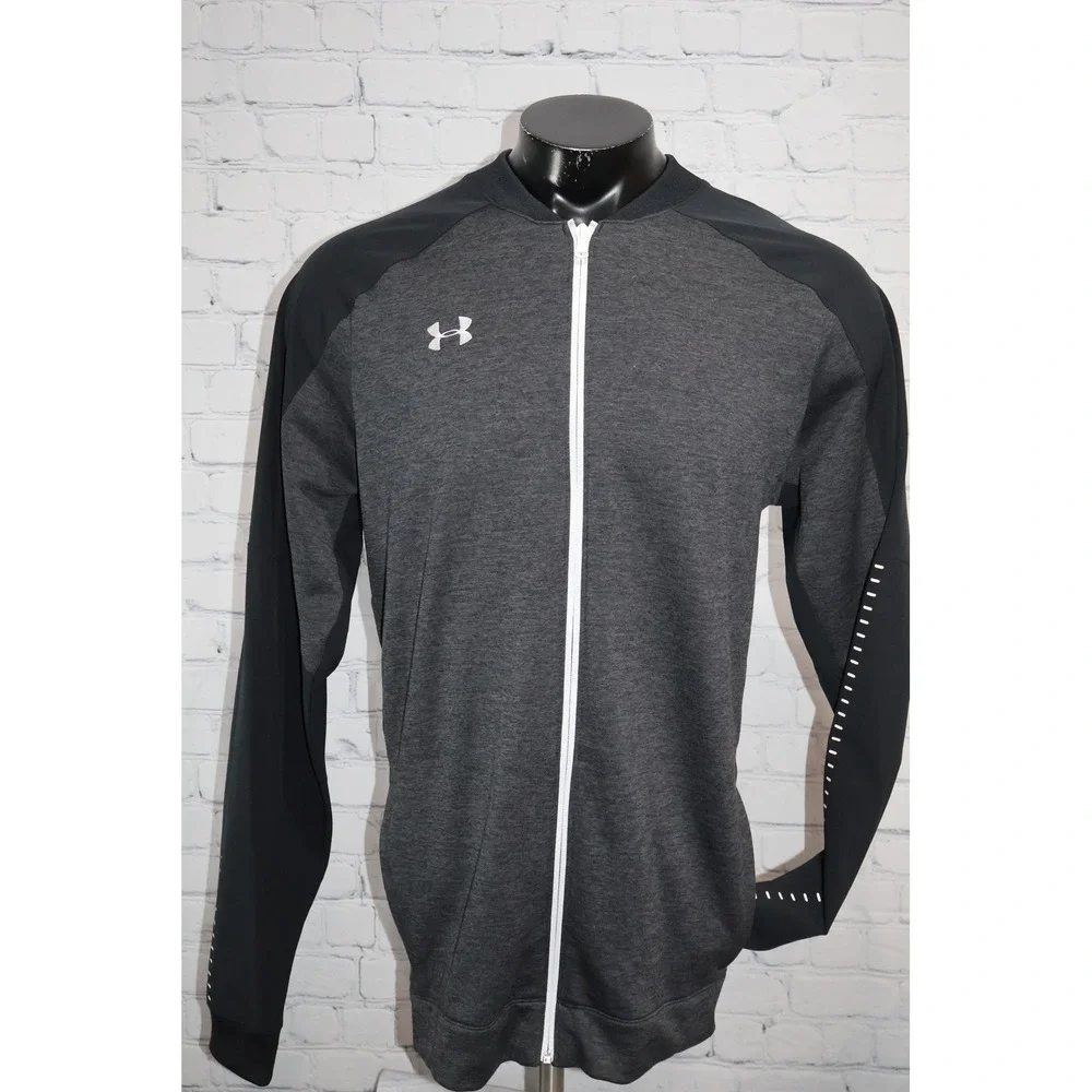 Under Armour Full Zip Jacket Mens XLT Tall Gray Black ColdGear Bomber Track